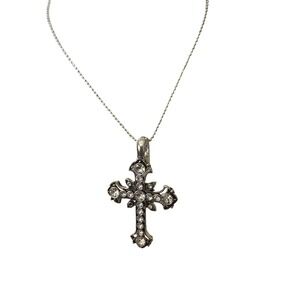 Premier designs Silver Tone Rhinestone Cross Pendant Necklace Ball Chain Jewelry